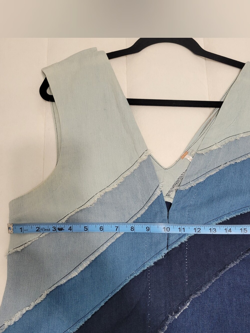 Free People Sleeveless V-Neck Colorblock Denim Dress in Mint and Blue Shades - Picture 13 of 13